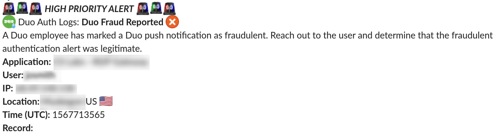 Logs give us the ability to raise alerts and respond when our end users report fraud or when their account becomes locked out (these could indicate a compromise of primary credentials).