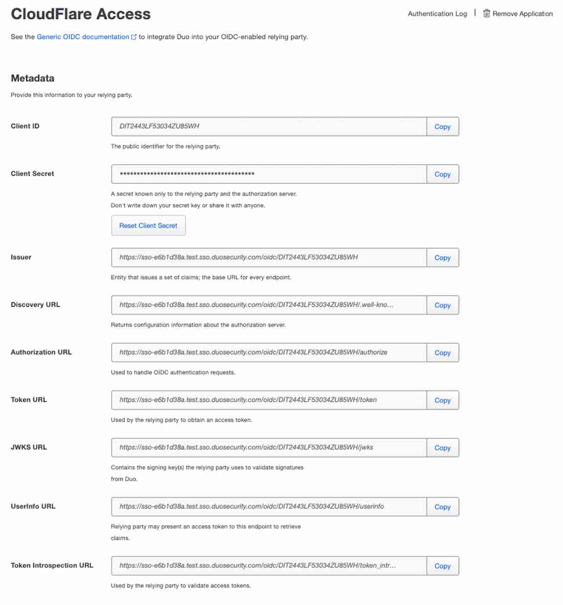 Screengrab of the CloudFlare Access OIDC dashboard