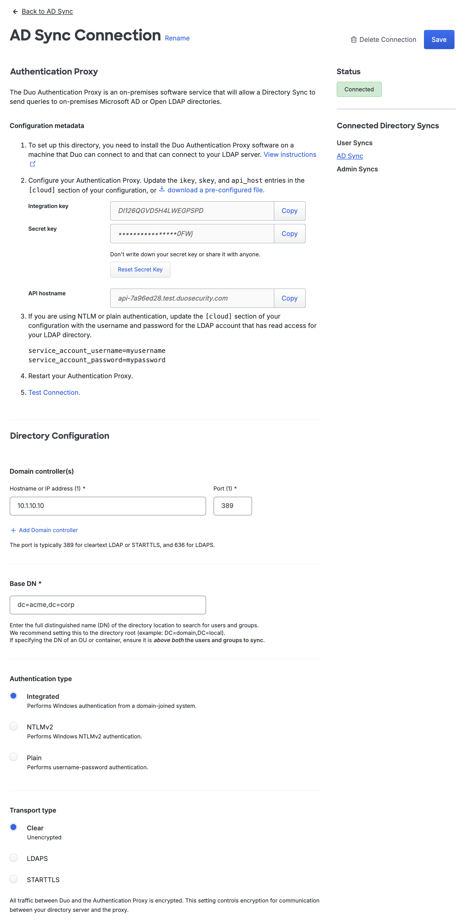 AD Sync Connection with Connected Status