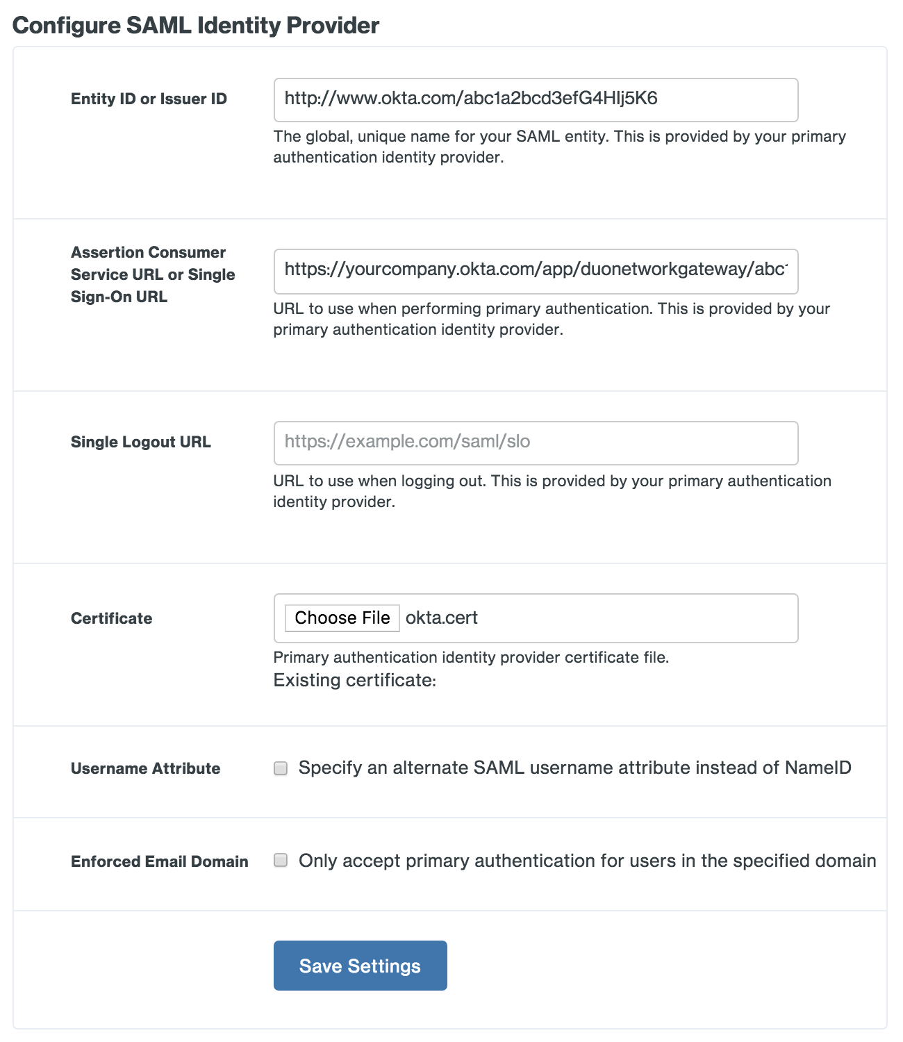 Duo Network Gateway Okta Configuration