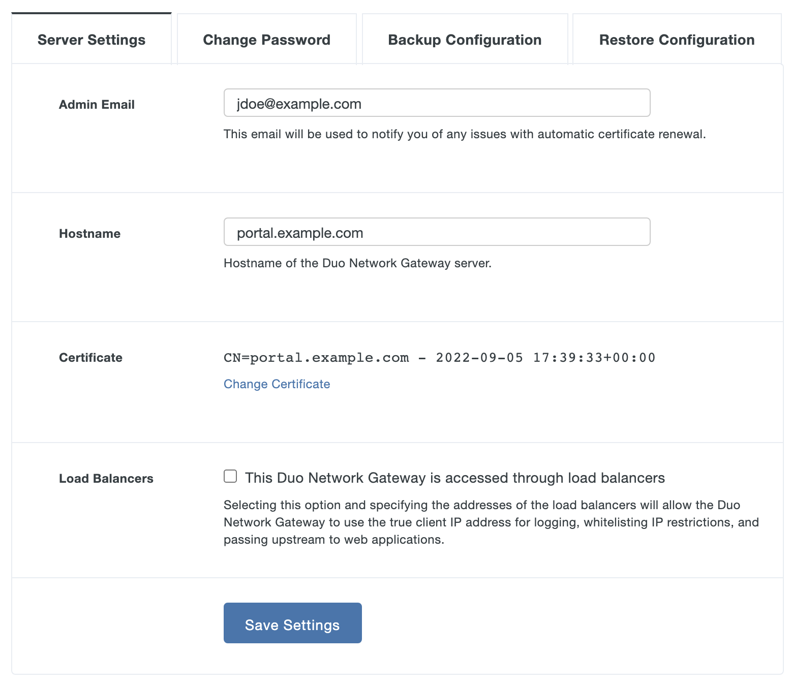 Configure Duo Network Gateway Server settings