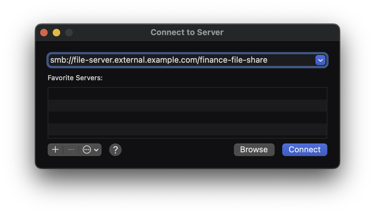 Connecting to SMB/file share with Finder on macOS