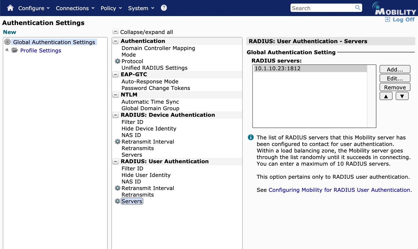 RADIUS Server List