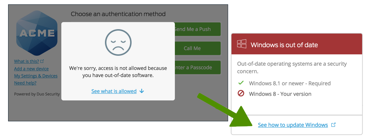 Traditional Duo Prompt Operating System Version Blocked