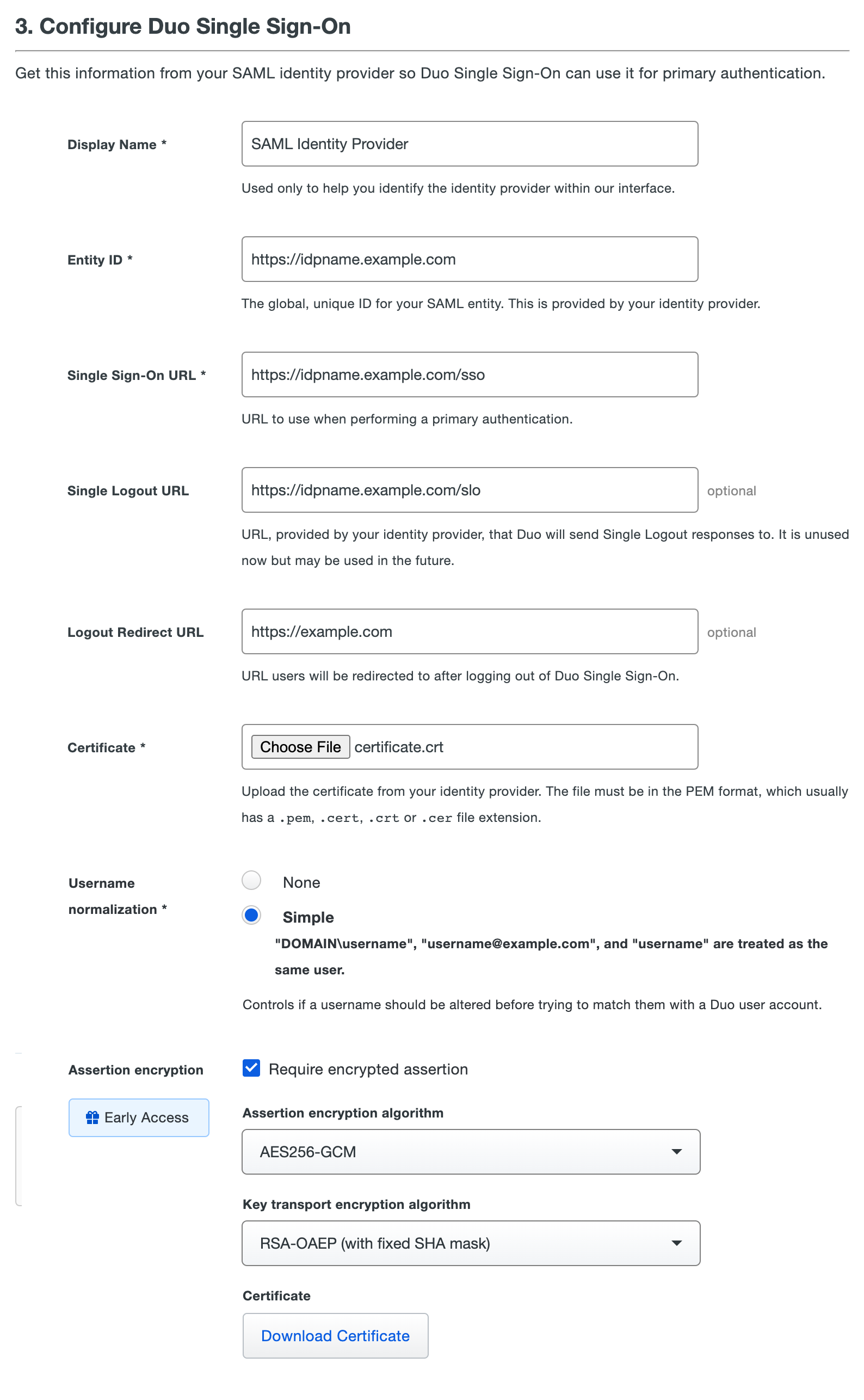 Configuring SAML Identity Provider for Duo Single Sign-On