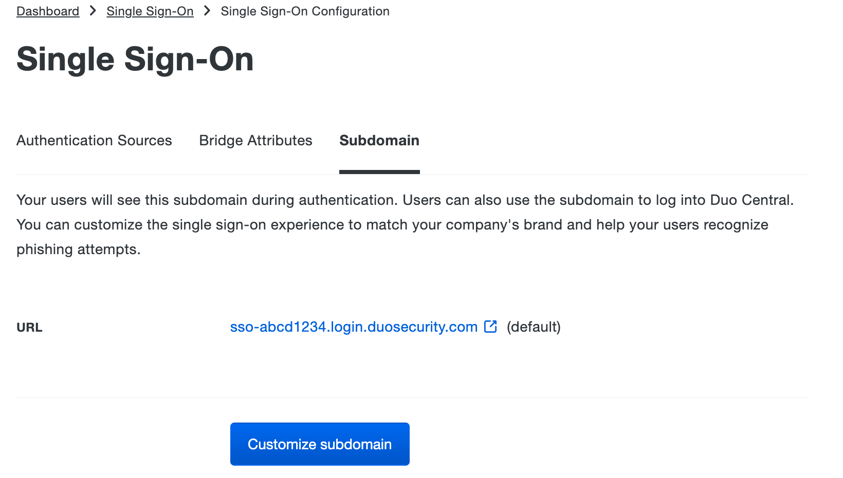 Default SSO Subdomain