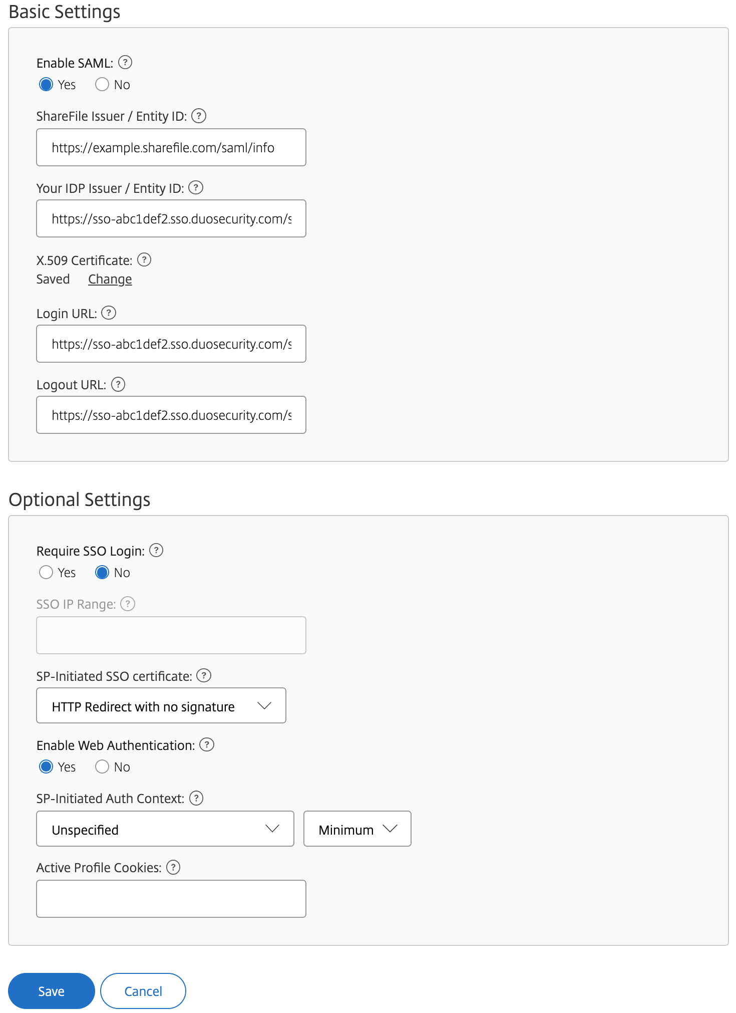 ShareFile Single Sign-On Additional Settings