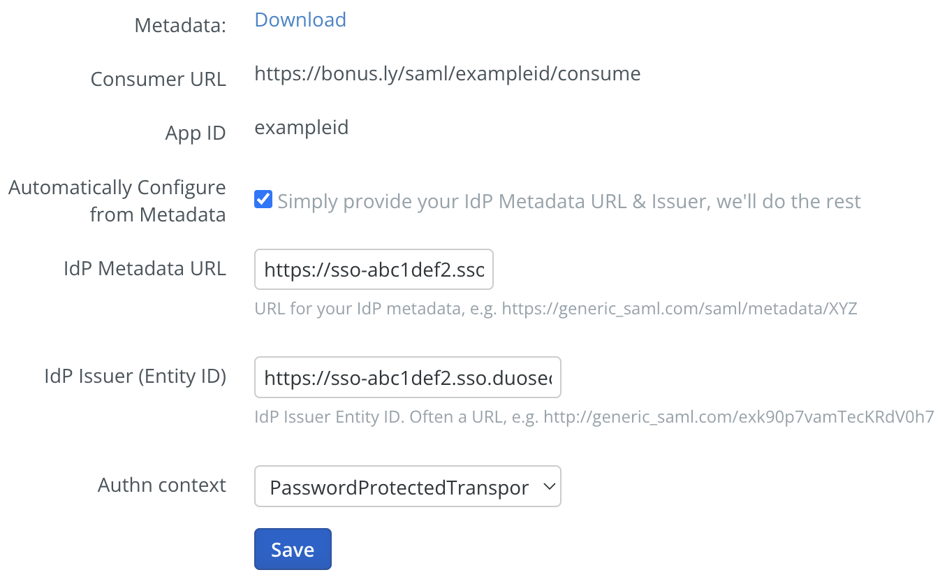 Bonusly SAML Integration Configuration