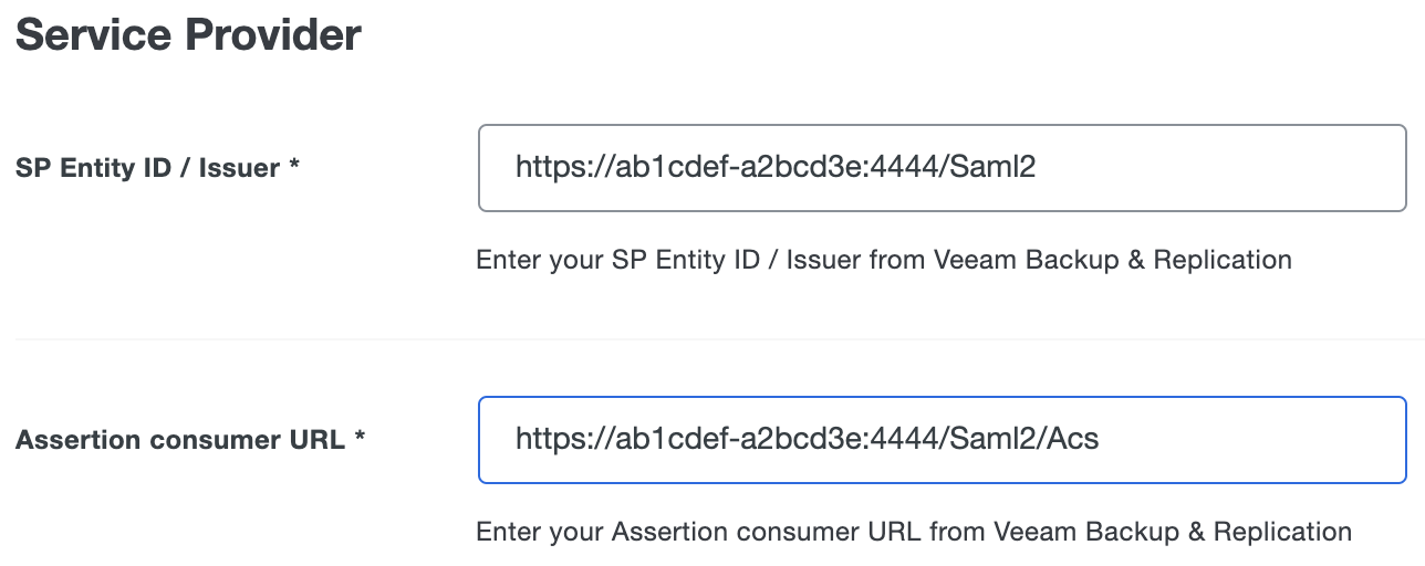 Duo Veeam Backup Enterprise Manager Service Provider URLs